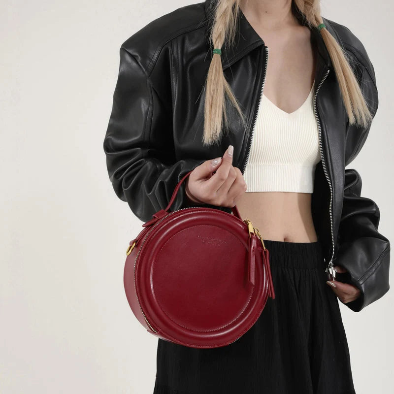 Solid color Crossbody Bag For Women Round Small Handbag Women Fashion Designer Bags Leather Shoulder Bag Female Zipper Purses