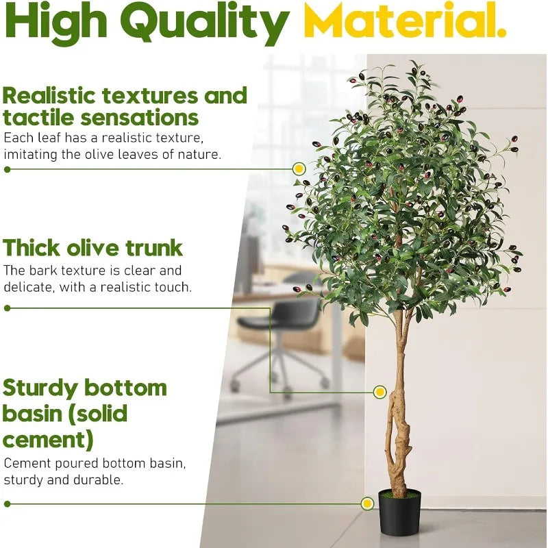 Artificial Olive Tree, Tall Faux Silk Plant Artificial Tree in Indoor Potted Oliver Branch Leaves and Fruits