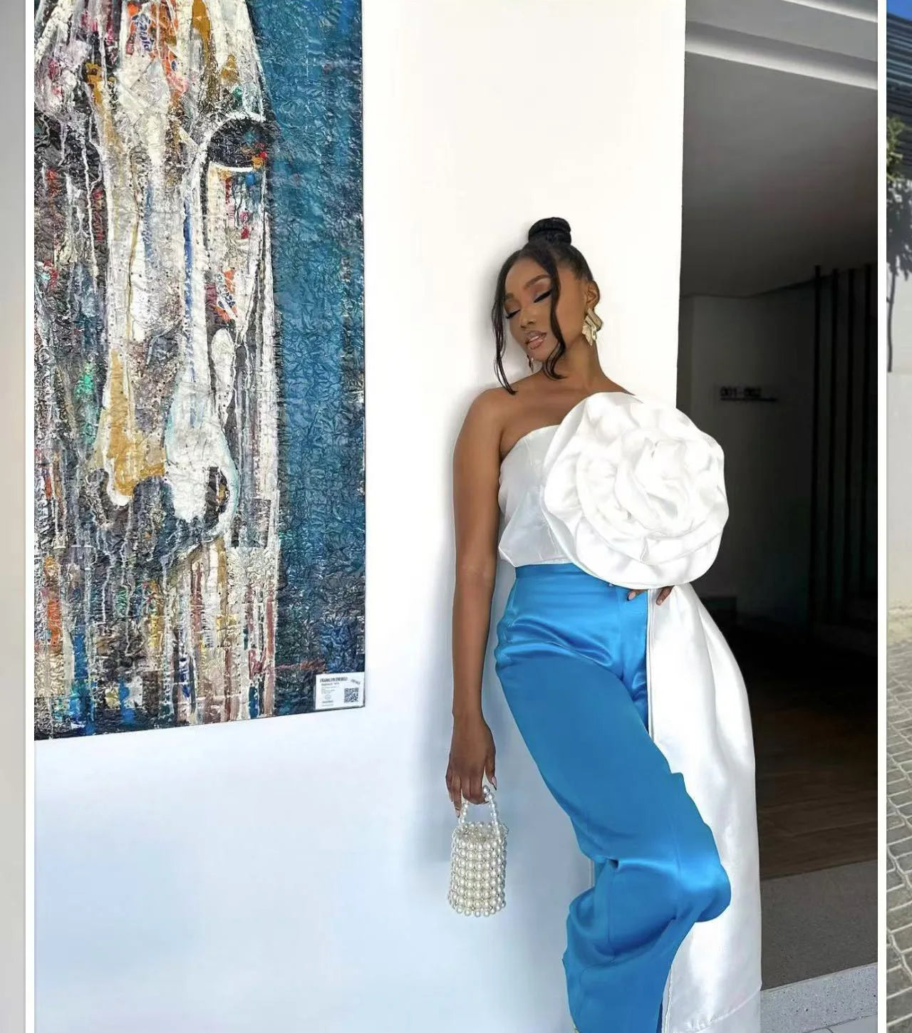 CM.YAYA Women Fashion 3D Flower Applique Strapless Side Crop Top 2025 Summer Vintage Streetwear INS Asymmetrical Tee Tops