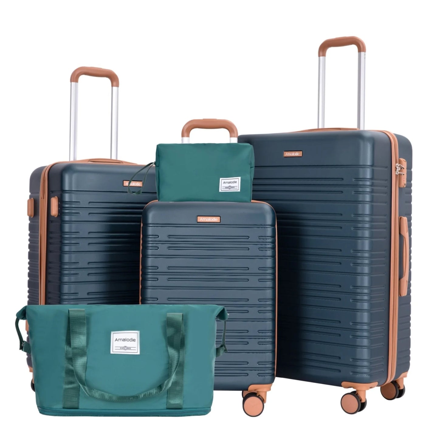Luggage sets 5 Pieces,Hardshell Suitcase set with Double Spinner Wheel,Travel Case with TSA Lock and Weekend Duffle Bag