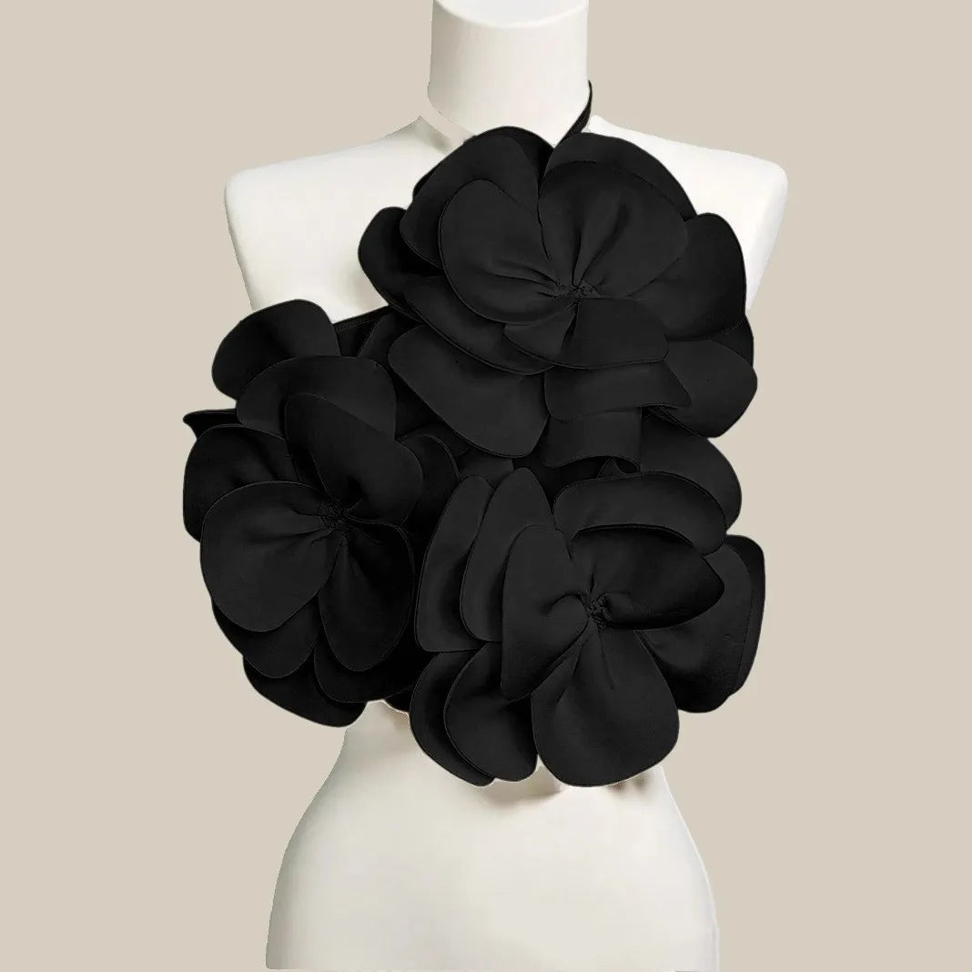 Joskaa 2025 Summer Women's 3D Flower Chic Tops Sexy Halter Lace-Up Backless Crop Camisole Vacation Party Club Beachwear S-XXL