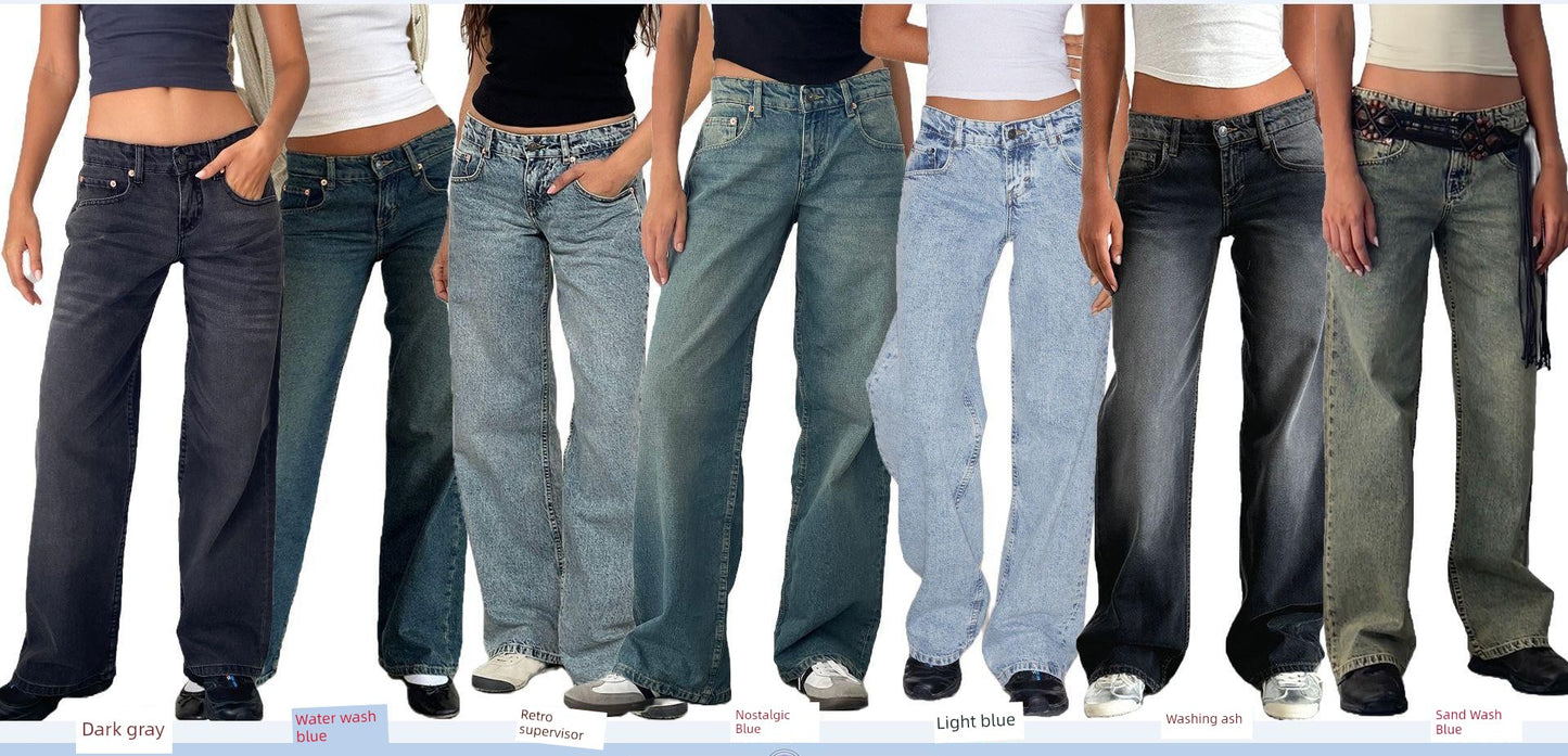 Women's Straight-Leg Jeans Fashion Street Pants High Quality Women Straight-leg Denim Pants