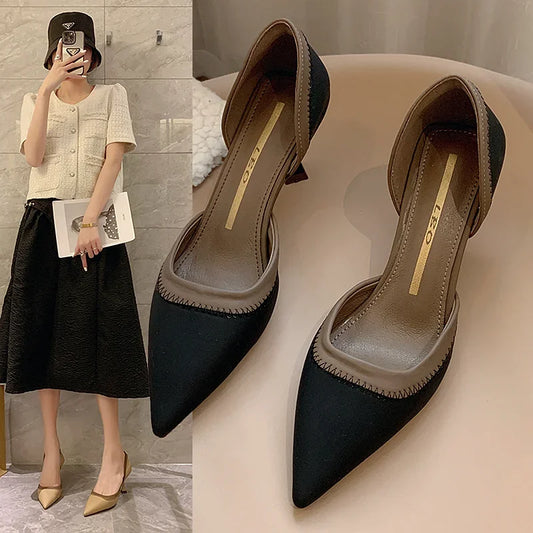 High Heels Medium Summer 2024 Pointed Toe Footwear Sandals for Women Ladies Shoes Thin Office Work Vintage Daily Casual on Offer