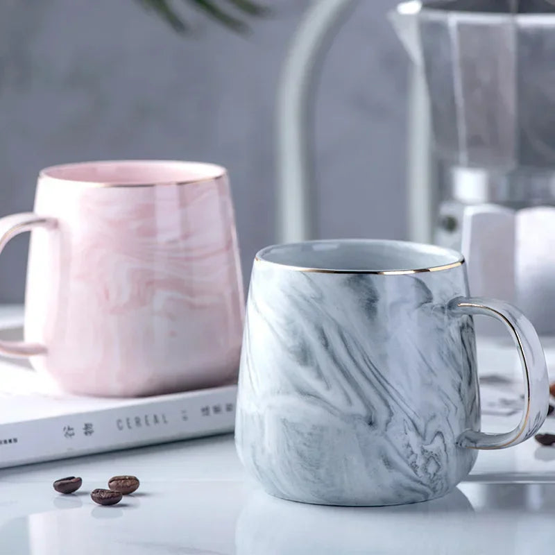 Nordic Ins Style Ceramic Mug Marbled Gold Rim Coffee Cup Oatmeal Breakfast Cup Valentines Day present Couple water cups Beer cup