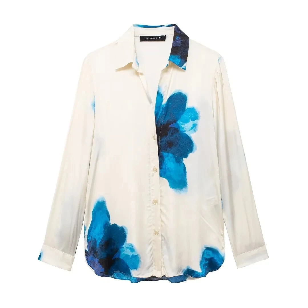 TRAFZA Women Fashion Floral Print Wide Leg Pants Loose Casual High Waist Drawstring Trousers Elegant Woman High Street Pant