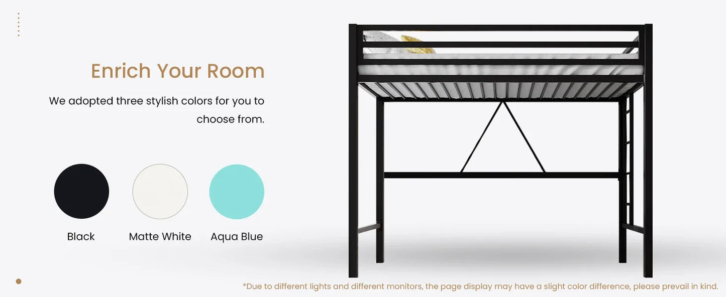 Junior Loft Bed Twin Size, Heavy Duty Twin Bed Frame with Full-Length Guardrail & Removable Stairs, Noise-Free, Space-Saving,