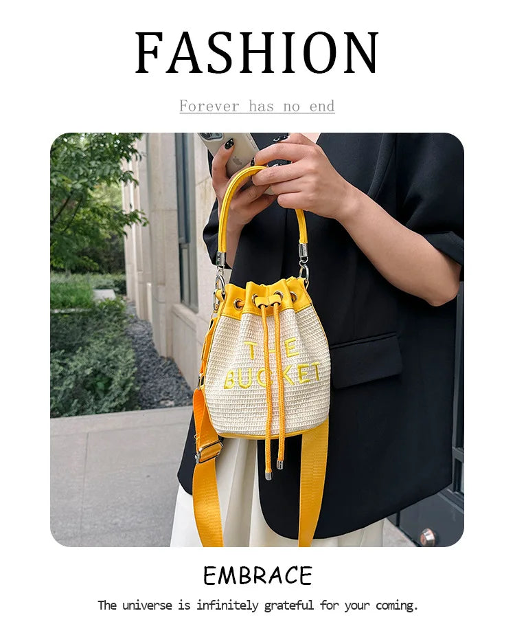 New Fashion Women's Bucket Bag Trend Brand Straw Shoulder Bag High Quality Casual Elegant Crossbody Bag Designer Luxury Handbag