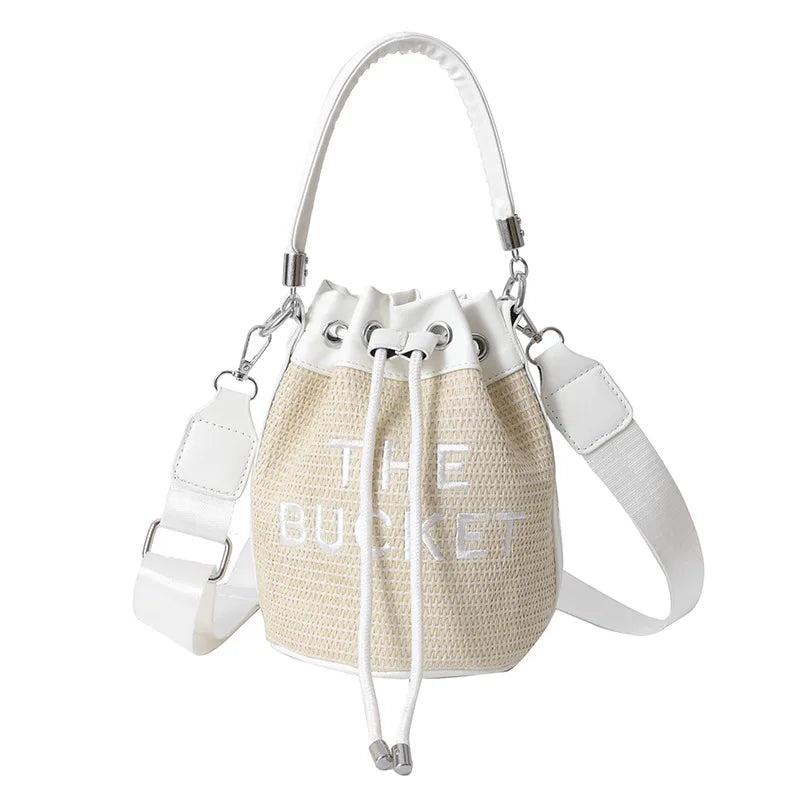 New Fashion Women's Bucket Bag Trend Brand Straw Shoulder Bag High Quality Casual Elegant Crossbody Bag Designer Luxury Handbag