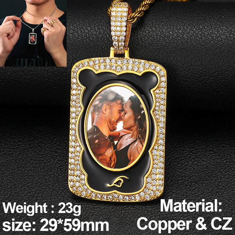 New Custom Photo Memory Medallions Pendant Necklace Round Heart Rectangle Triangle Hip Hop Jewelry Personalized Cubic Zircon
