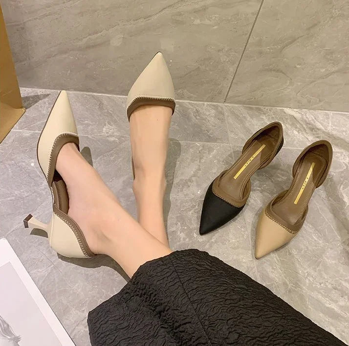 High Heels Medium Summer 2024 Pointed Toe Footwear Sandals for Women Ladies Shoes Thin Office Work Vintage Daily Casual on Offer