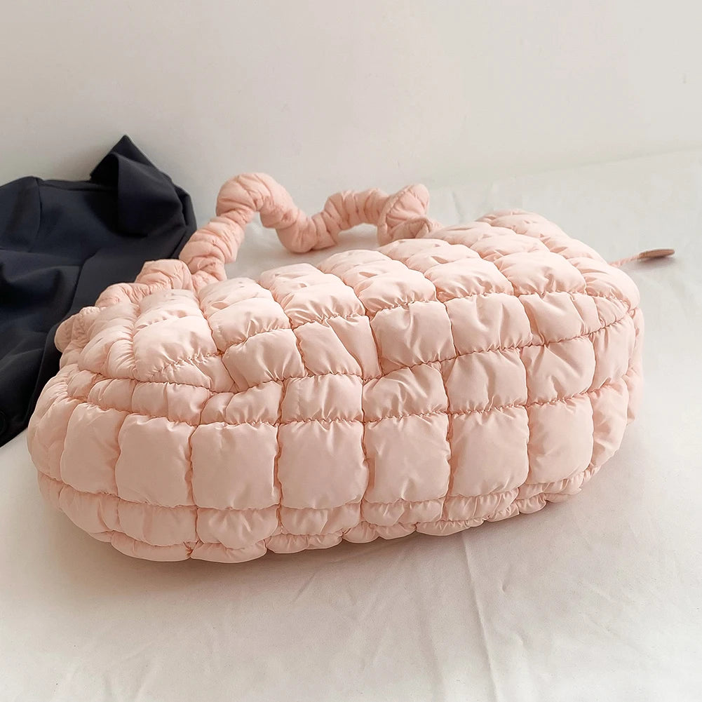 Lattice Pattern Shoulder Crossbody Bags Pleated Bubble Handbags Women Large Capacity Tote Bags Padded Ladies Quilted Shopper Bag