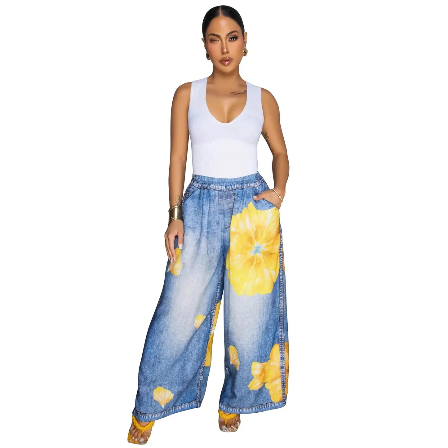 Casual Printed Wide Leg Pants Women's Loose Fit Trousers Comfortable Fashionable Female Clothing Long Pants from Mainland China