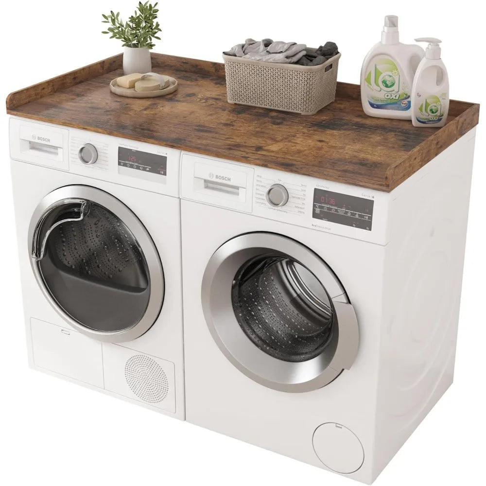 Washer Dryer Countertop,Laundry Countertop with Edge Rails,27.5" W x 54" D Wood Countertop For Washer,Laundry Machine Topper