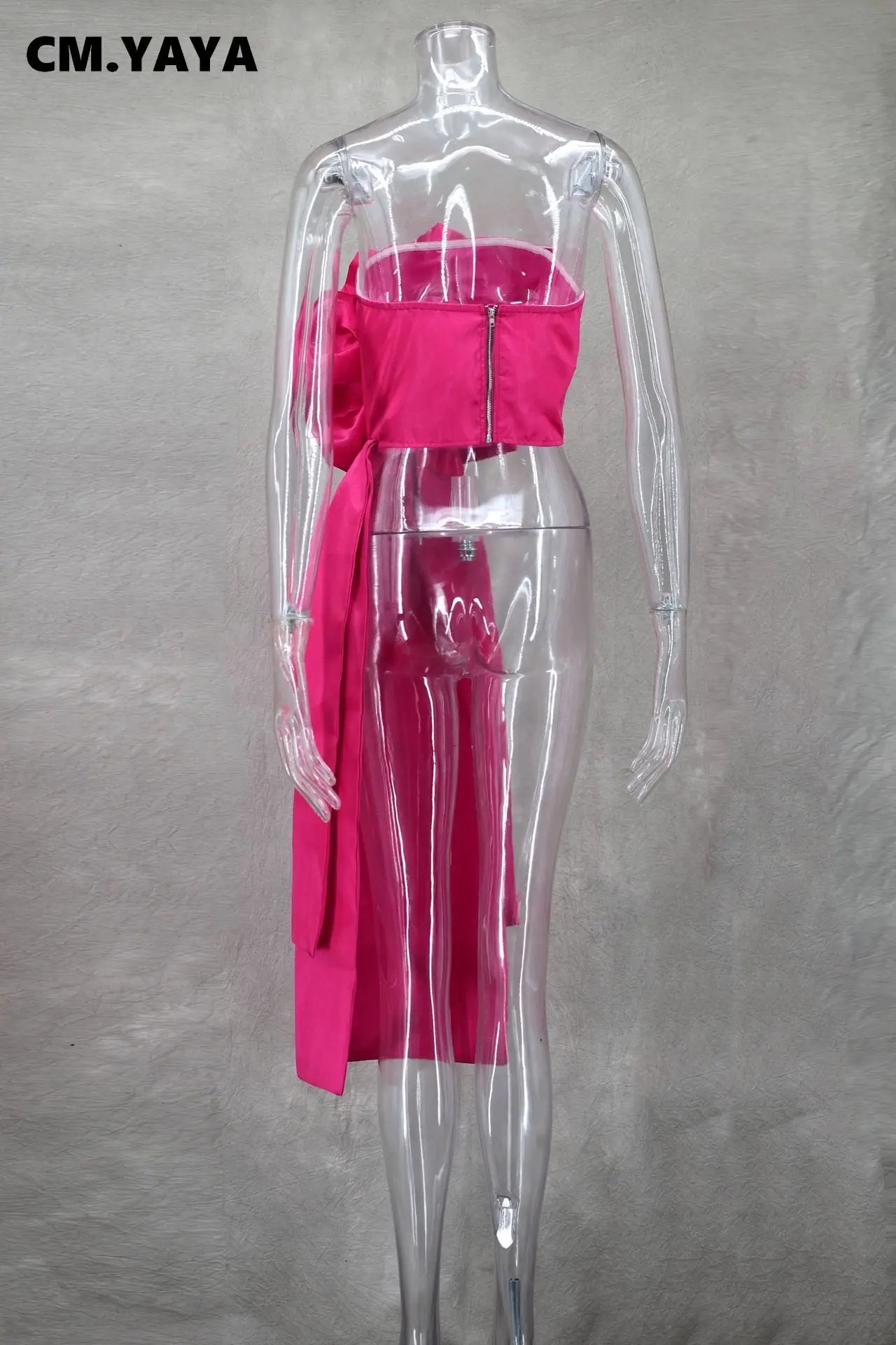 CM.YAYA Women Fashion 3D Flower Applique Strapless Side Crop Top 2025 Summer Vintage Streetwear INS Asymmetrical Tee Tops