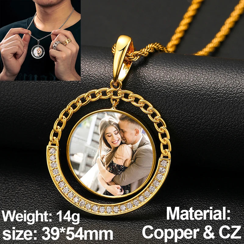 New Custom Photo Memory Medallions Pendant Necklace Round Heart Rectangle Triangle Hip Hop Jewelry Personalized Cubic Zircon