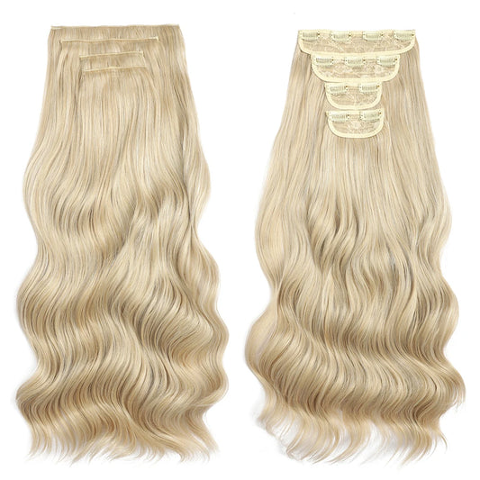 4PCS Clip in Hair Extensions Synthetic 22Inch Long Spiral Wavy Curl Natural Thick Hairpieces for Women Light Brown
