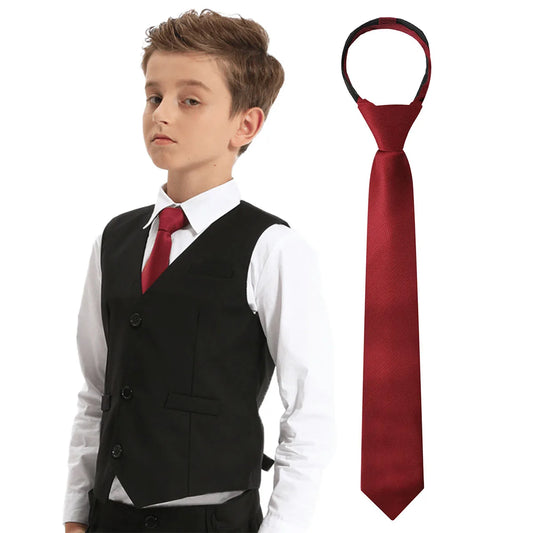 Boys Girls Neckties Kids Zipper Solid  Adjustable Accessories Teenager Students Photograph Perform Tie 6-16 Years Old