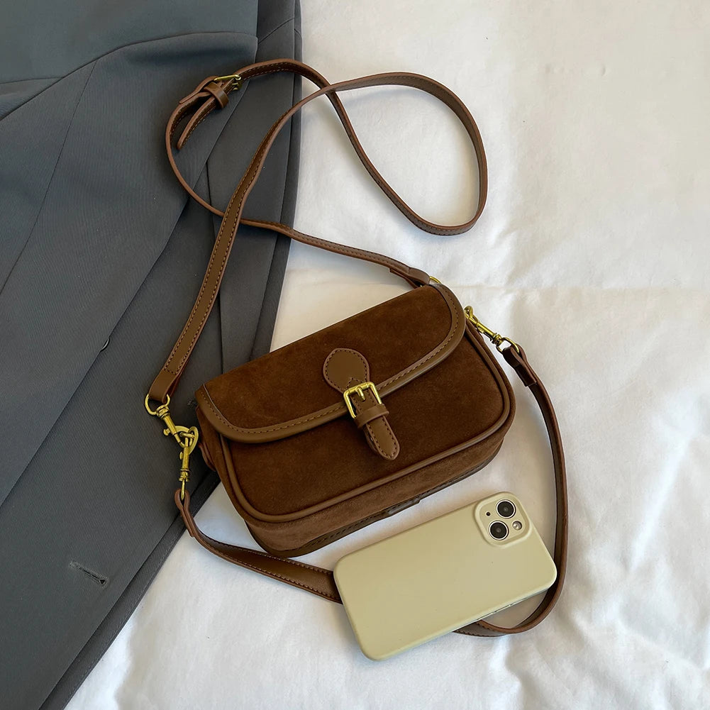 Korean Fashion New Small Square Bag Shoulder Bags Brown Niche Retro Suede Surface Leisure Versatile Trend Lady Crossbody Bags