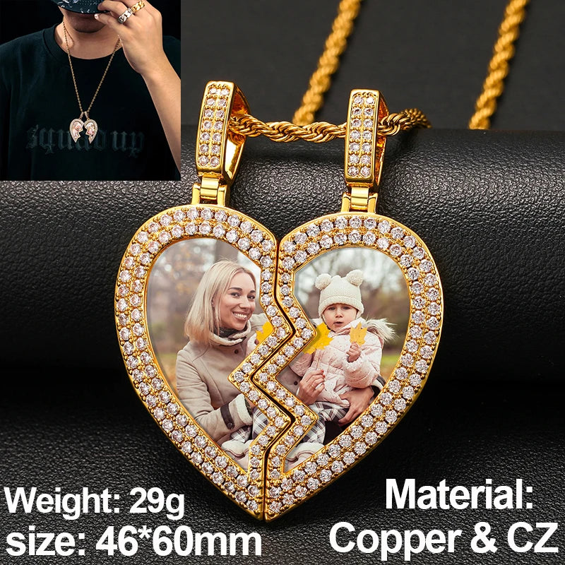 New Custom Photo Memory Medallions Pendant Necklace Round Heart Rectangle Triangle Hip Hop Jewelry Personalized Cubic Zircon