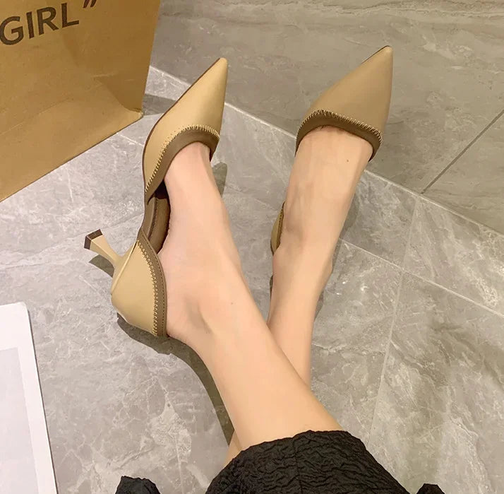 High Heels Medium Summer 2024 Pointed Toe Footwear Sandals for Women Ladies Shoes Thin Office Work Vintage Daily Casual on Offer