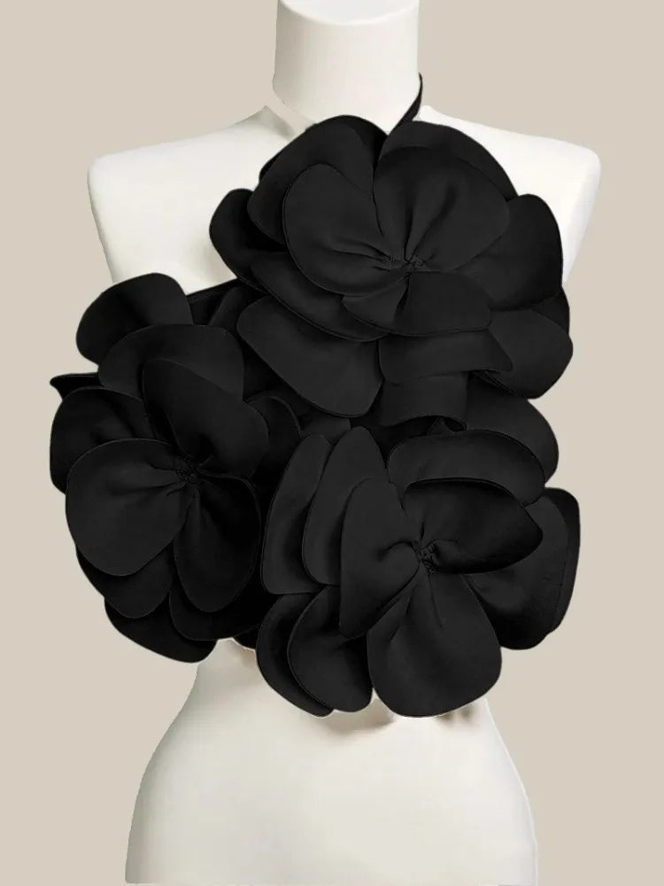 Joskaa 2025 Summer Women's 3D Flower Chic Tops Sexy Halter Lace-Up Backless Crop Camisole Vacation Party Club Beachwear S-XXL