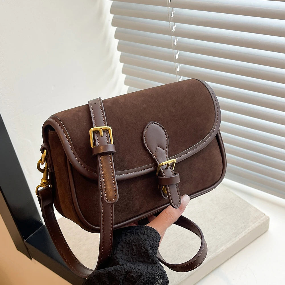 Korean Fashion New Small Square Bag Shoulder Bags Brown Niche Retro Suede Surface Leisure Versatile Trend Lady Crossbody Bags