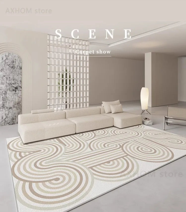 French Cream Living Room Carpet Striped Gradient Wave Rug Minimalist Geometric Decorative Rugs Easy Care Bedroom Carpets Ковер