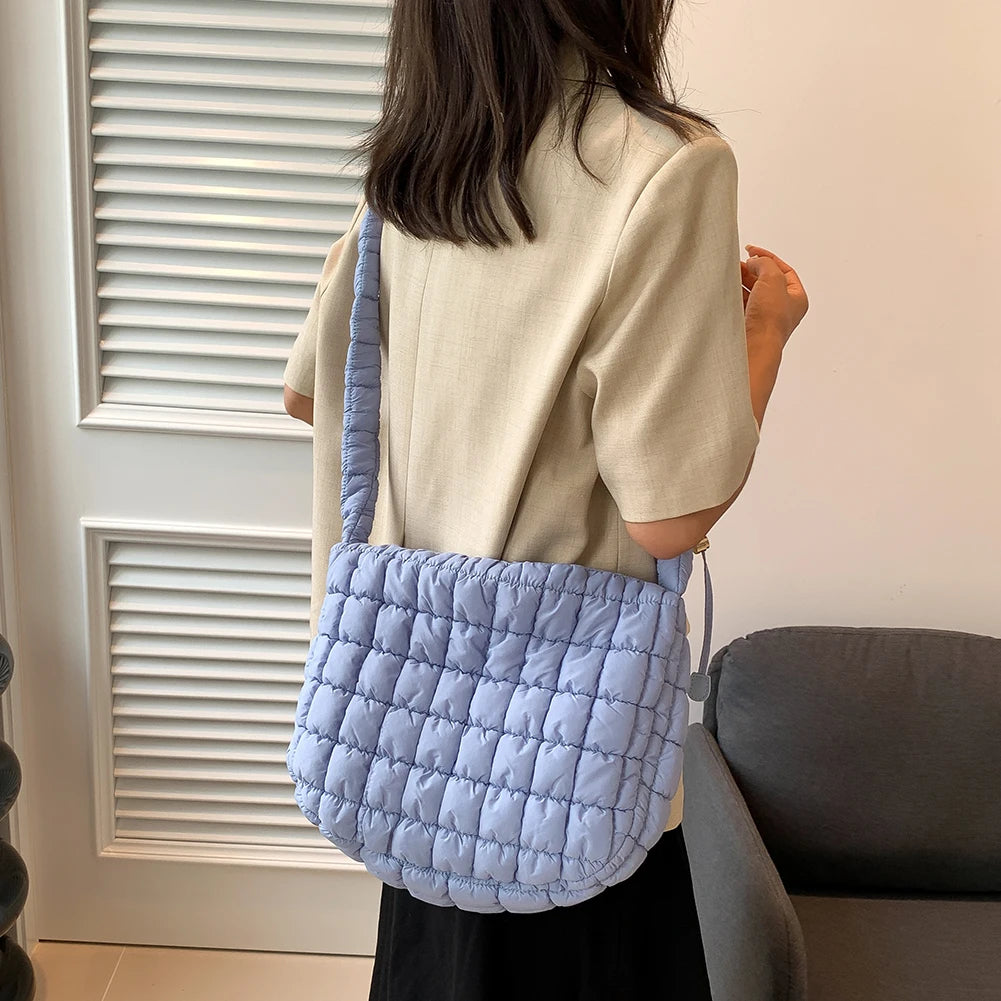 Lattice Pattern Shoulder Crossbody Bags Pleated Bubble Handbags Women Large Capacity Tote Bags Padded Ladies Quilted Shopper Bag