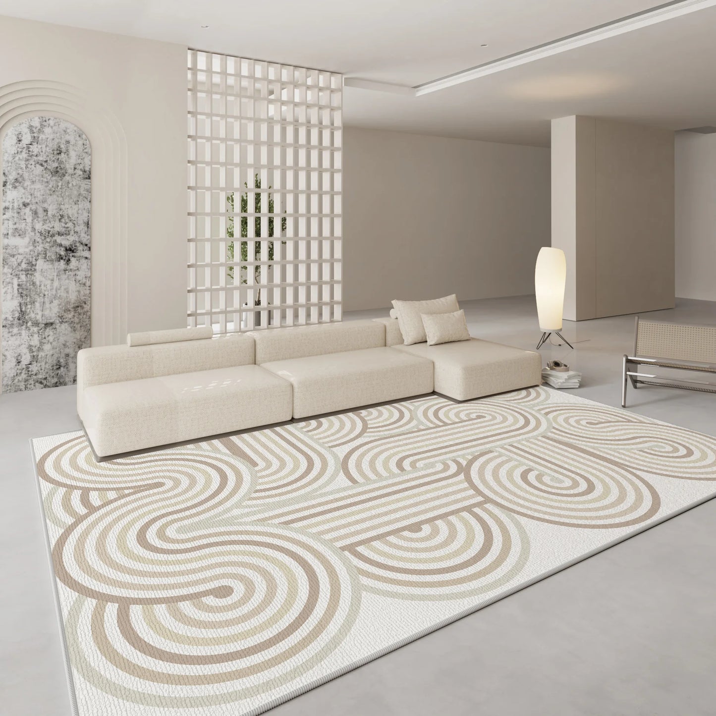 French Cream Living Room Carpet Striped Gradient Wave Rug Minimalist Geometric Decorative Rugs Easy Care Bedroom Carpets Ковер