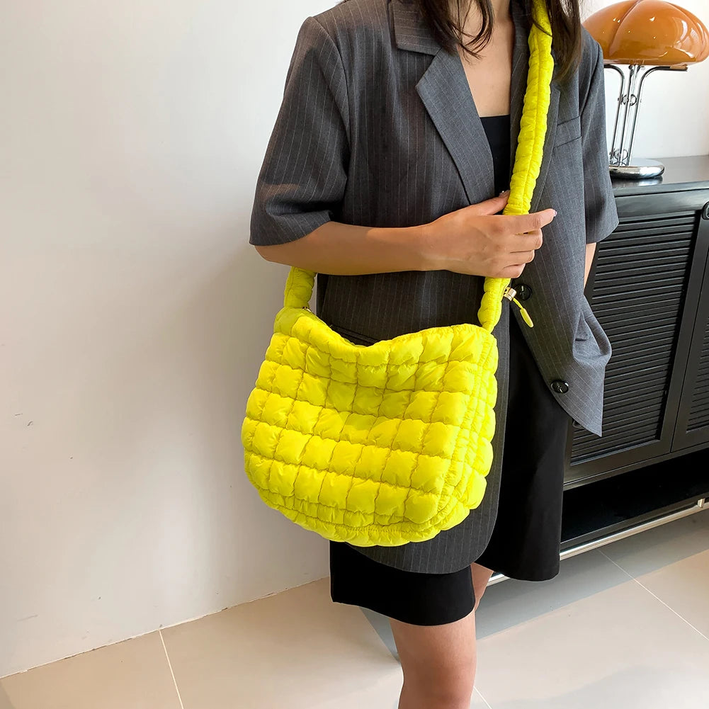 Lattice Pattern Shoulder Crossbody Bags Pleated Bubble Handbags Women Large Capacity Tote Bags Padded Ladies Quilted Shopper Bag