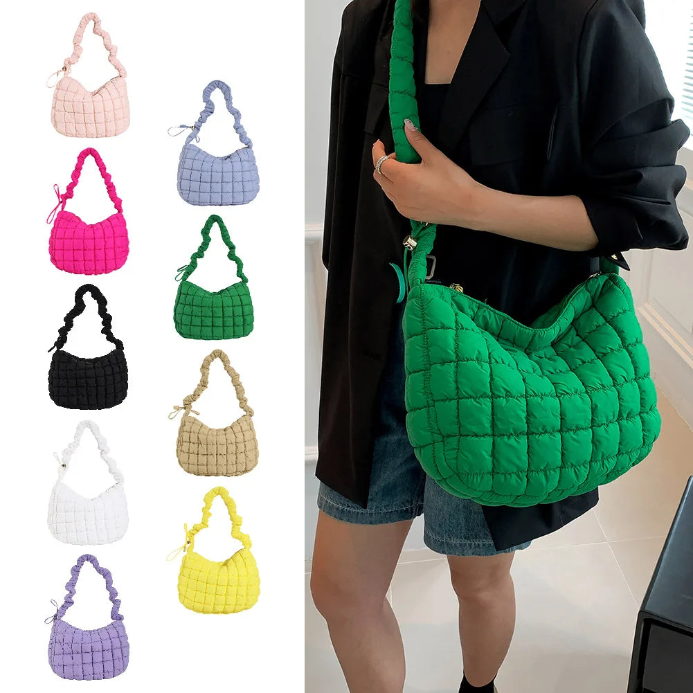 Lattice Pattern Shoulder Crossbody Bags Pleated Bubble Handbags Women Large Capacity Tote Bags Padded Ladies Quilted Shopper Bag