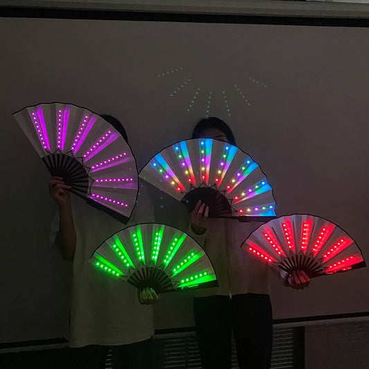 Halloween Carnival party lighting supplies 10inches  LED neon light rave fan  folding luminous fan glowing in the party