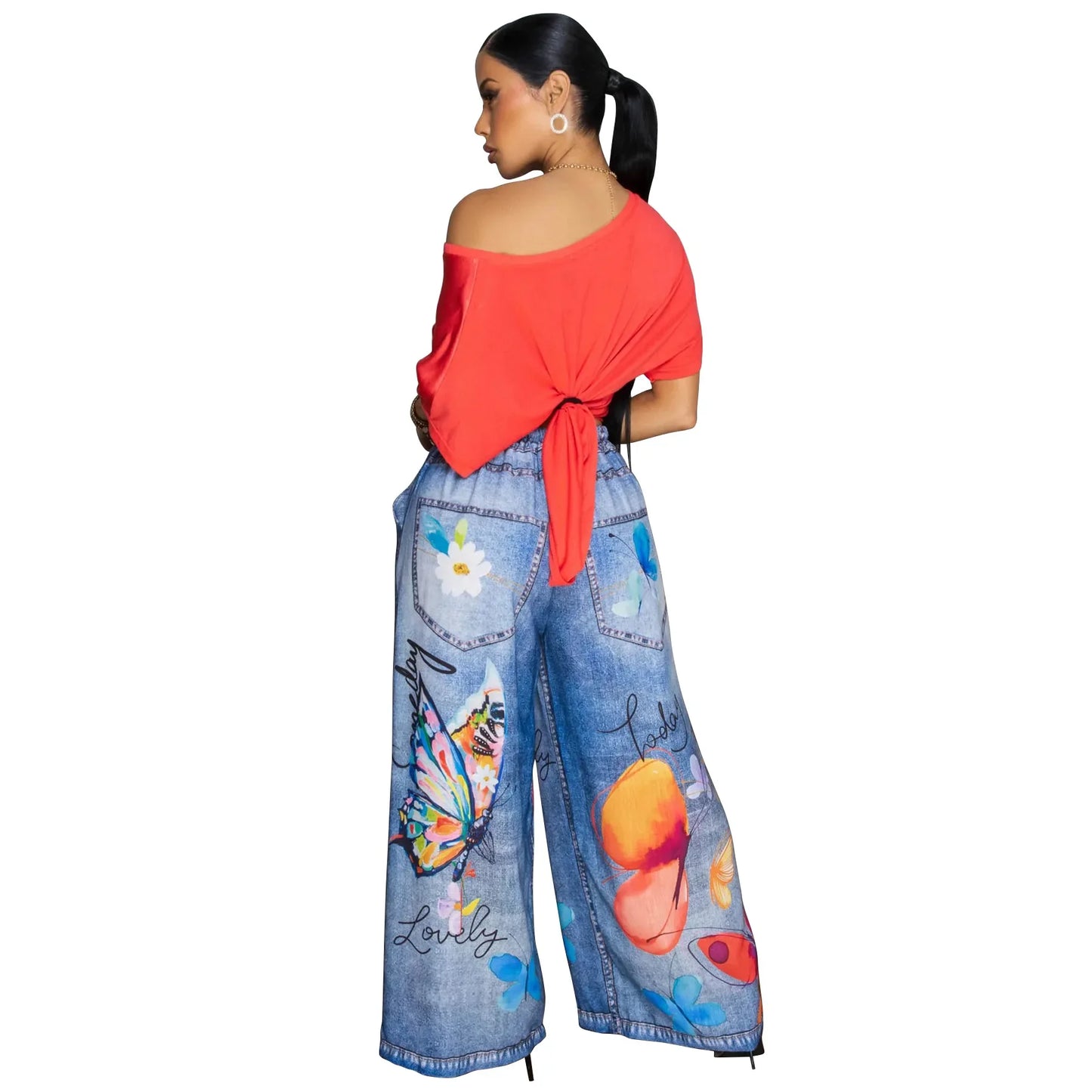 Casual Printed Wide Leg Pants Women's Loose Fit Trousers Comfortable Fashionable Female Clothing Long Pants from Mainland China