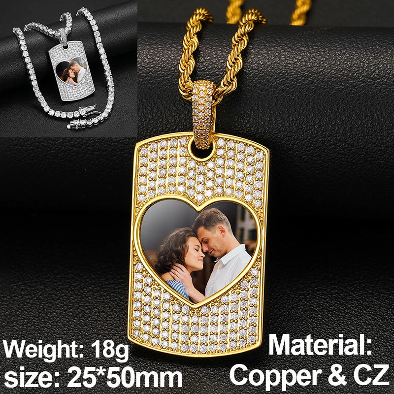 New Custom Photo Memory Medallions Pendant Necklace Round Heart Rectangle Triangle Hip Hop Jewelry Personalized Cubic Zircon