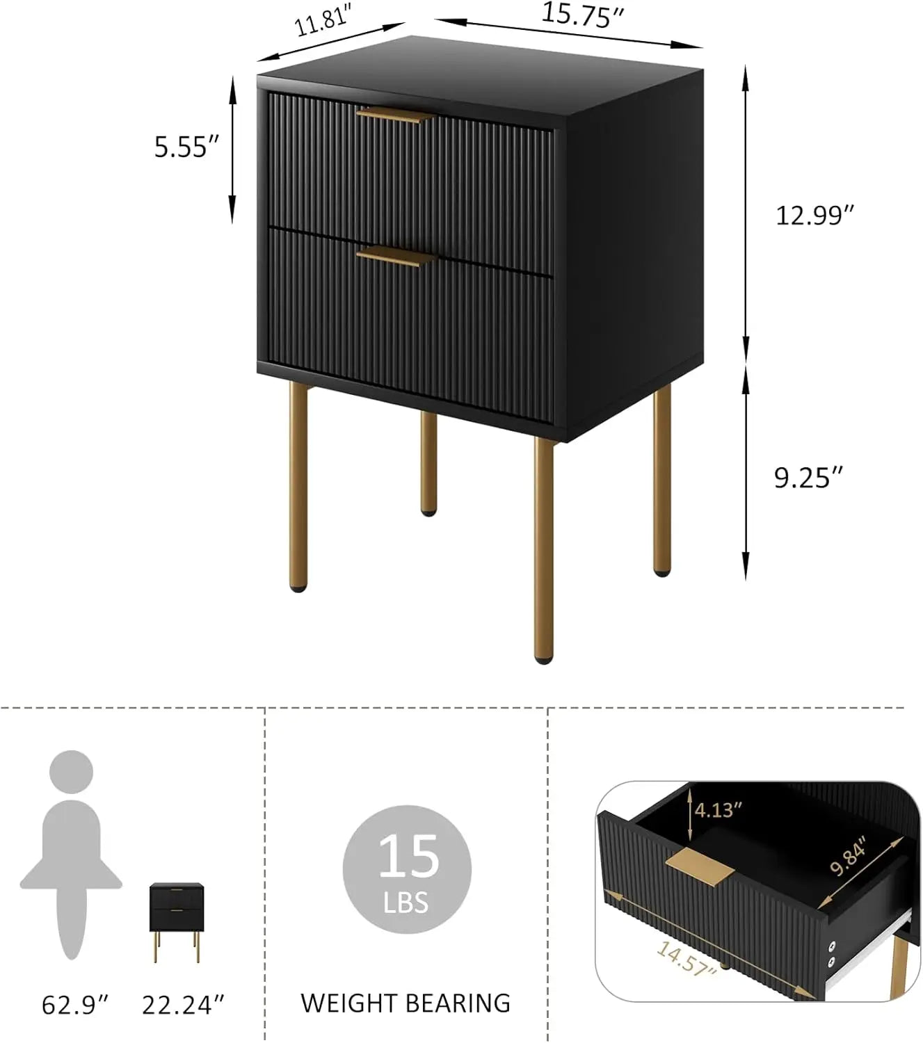 Nightstand,Small Bedside Table With Gold Frame,White Night Stand,Bedside Furniture,Side Table With Drawer And Shelf For