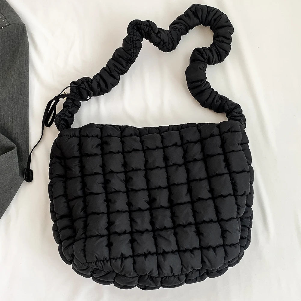 Lattice Pattern Shoulder Crossbody Bags Pleated Bubble Handbags Women Large Capacity Tote Bags Padded Ladies Quilted Shopper Bag