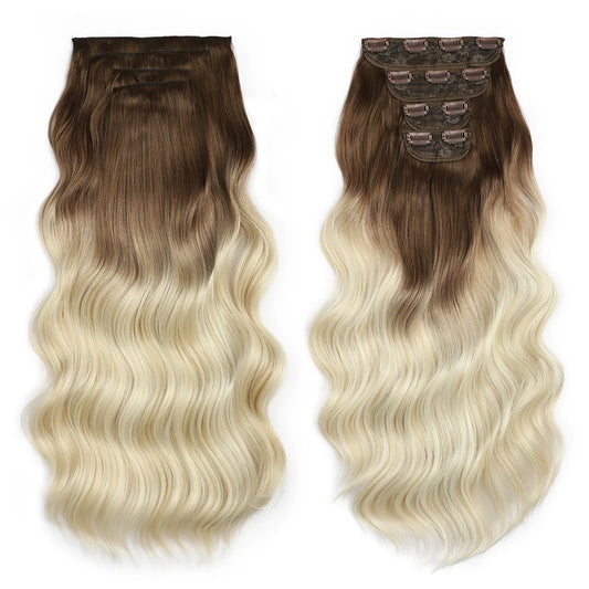 4PCS Clip in Hair Extensions Synthetic 22Inch Long Spiral Wavy Curl Natural Thick Hairpieces for Women Light Brown
