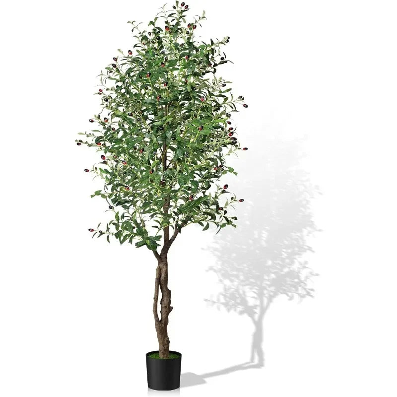 Artificial Olive Tree, Tall Faux Silk Plant Artificial Tree in Indoor Potted Oliver Branch Leaves and Fruits