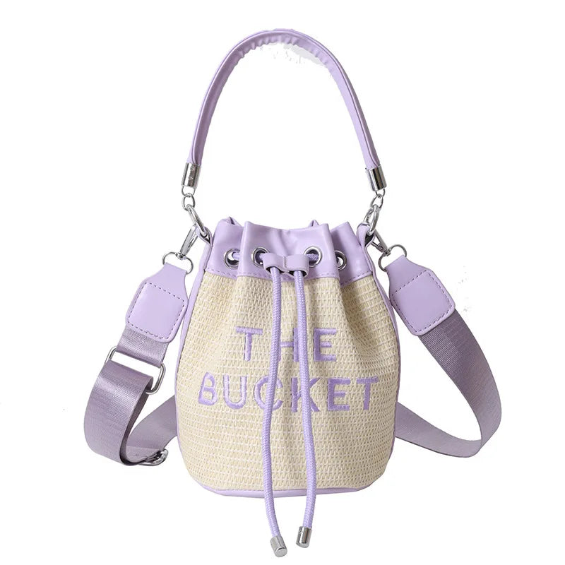 New Fashion Women's Bucket Bag Trend Brand Straw Shoulder Bag High Quality Casual Elegant Crossbody Bag Designer Luxury Handbag