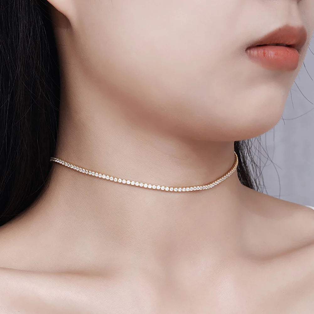 Serenity D Color 2mm Full Moissanite Tennis Necklace Women S925 Silver Neck Strap Choker Clavicle Chain Plated 18K Fine Jewelry