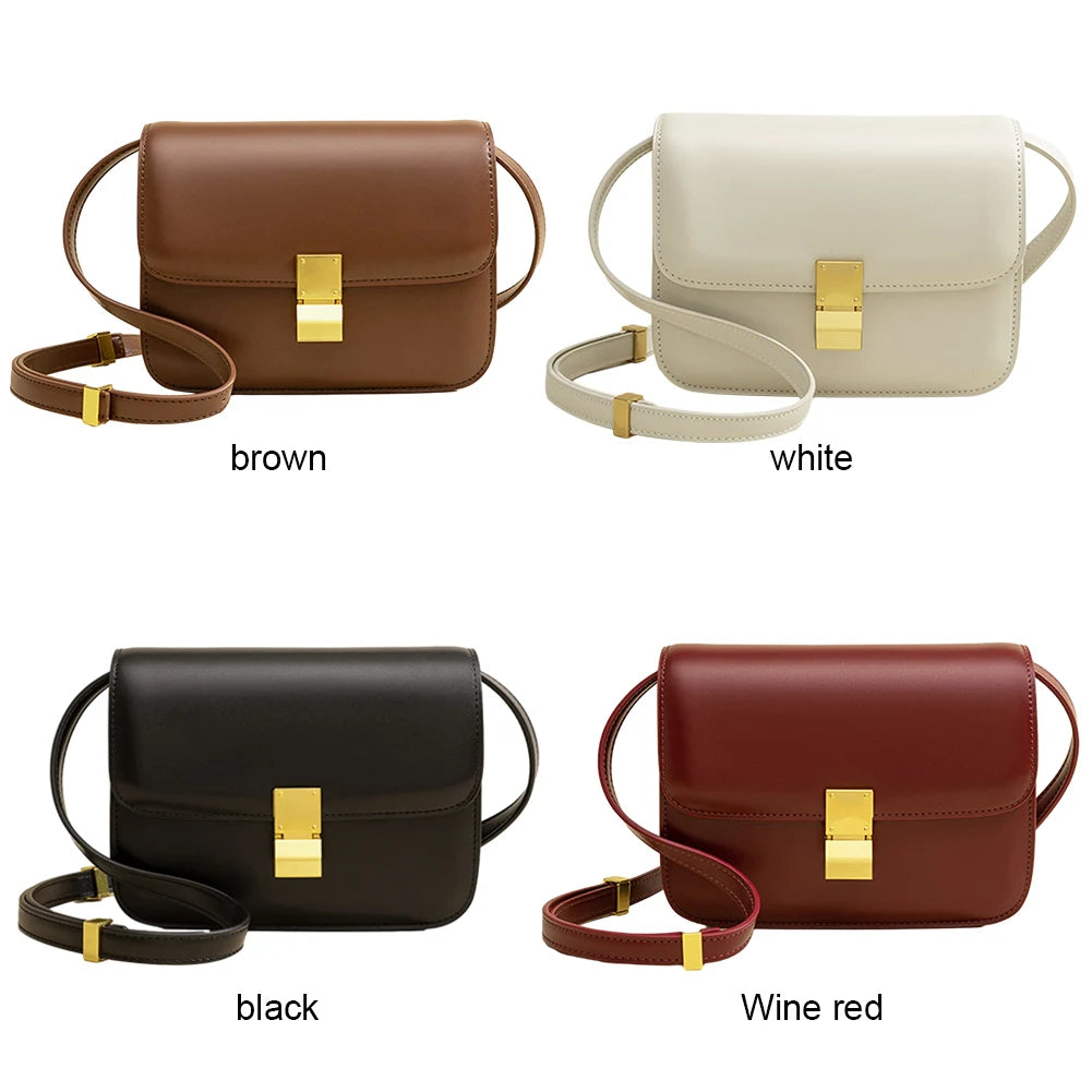 Leather Shoulder Bag for Women Small Square Bag Metal Lock Fashion Messenger Bag Luxury Designer Handbag Casual Commuting Bag