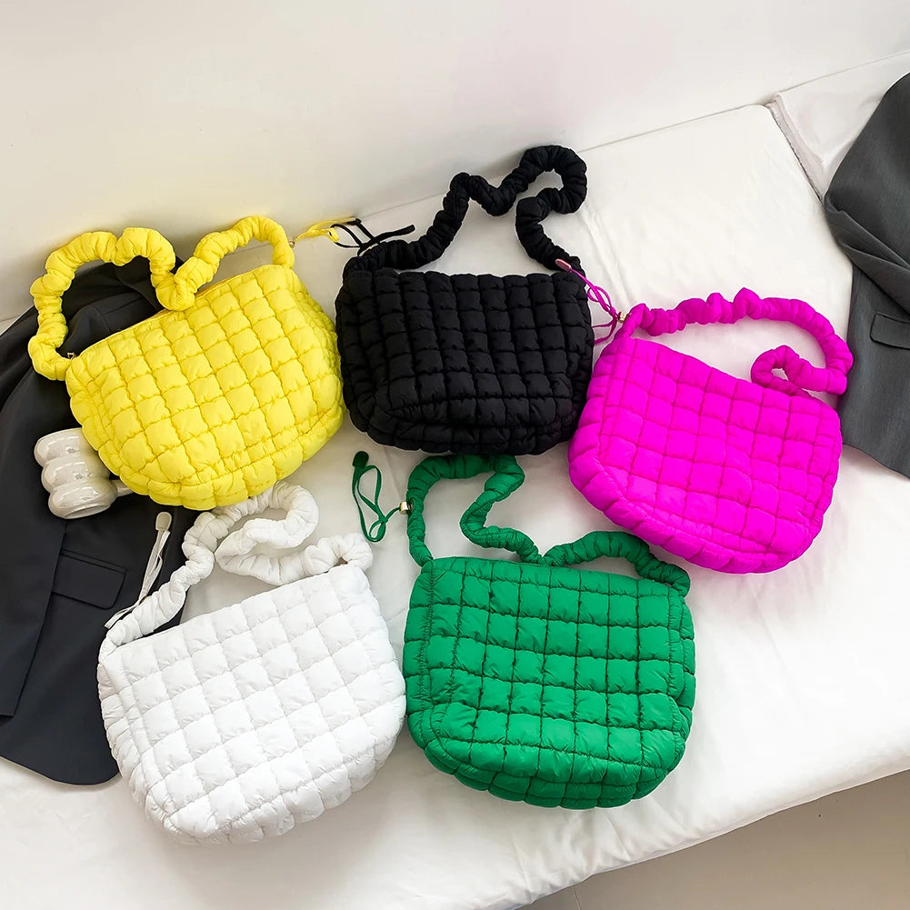 Lattice Pattern Shoulder Crossbody Bags Pleated Bubble Handbags Women Large Capacity Tote Bags Padded Ladies Quilted Shopper Bag