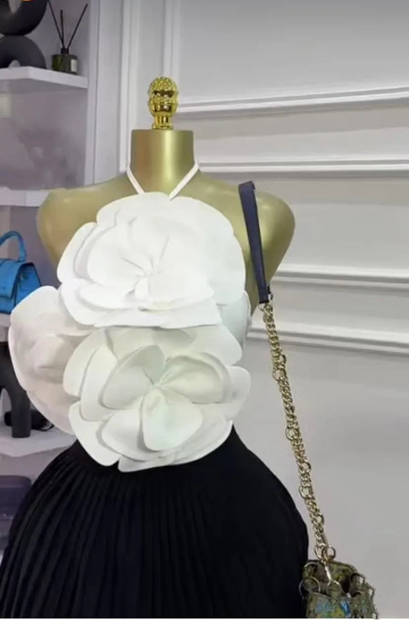 Joskaa 2025 Summer Women's 3D Flower Chic Tops Sexy Halter Lace-Up Backless Crop Camisole Vacation Party Club Beachwear S-XXL