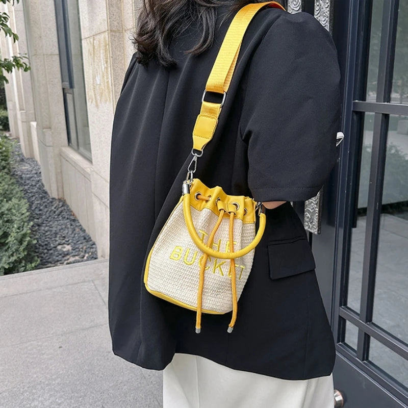New Fashion Women's Bucket Bag Trend Brand Straw Shoulder Bag High Quality Casual Elegant Crossbody Bag Designer Luxury Handbag