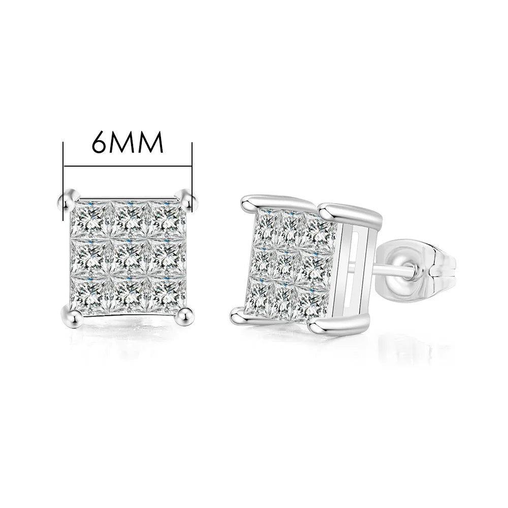 Hip Hop Ice Studded Earrings For Men Male Trend Cubic Zirconia Piercing Hiphop Gold Color Square Earring Jewelry Accessories