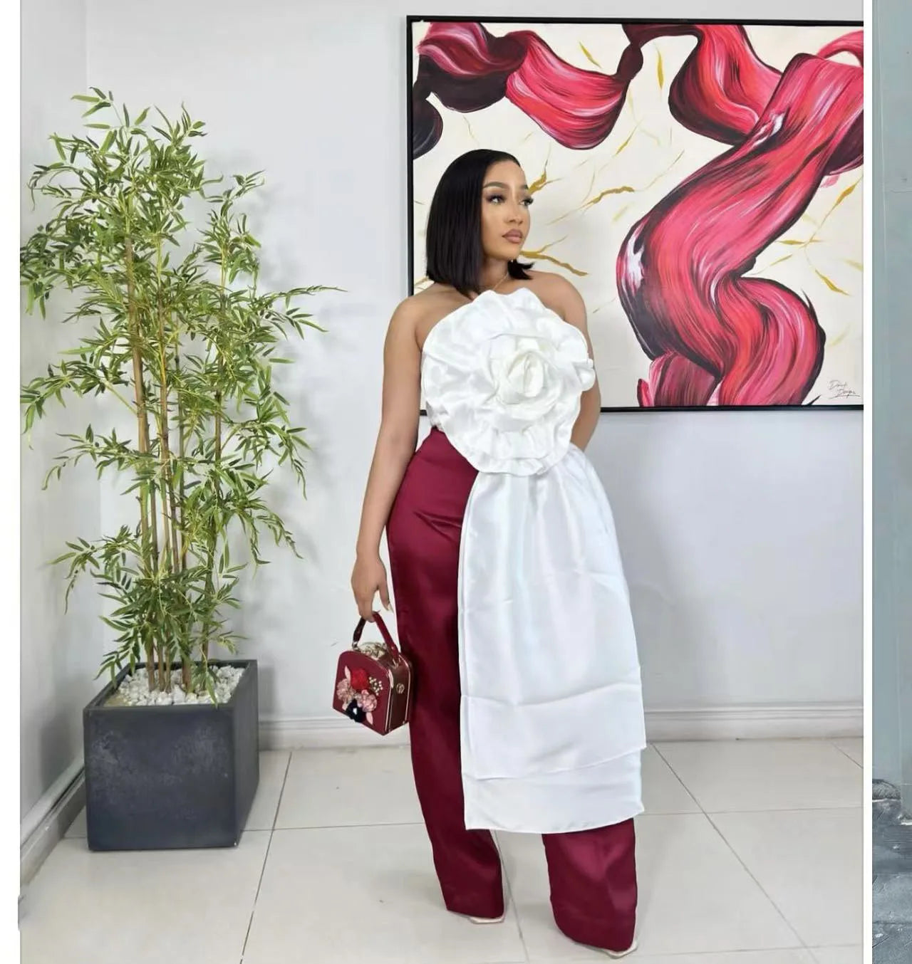 CM.YAYA Women Fashion 3D Flower Applique Strapless Side Crop Top 2025 Summer Vintage Streetwear INS Asymmetrical Tee Tops