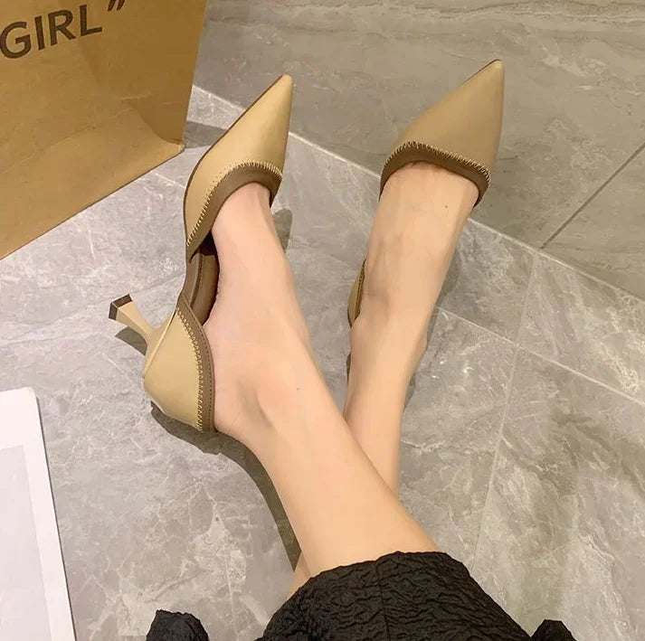 High Heels Medium Summer 2024 Pointed Toe Footwear Sandals for Women Ladies Shoes Thin Office Work Vintage Daily Casual on Offer