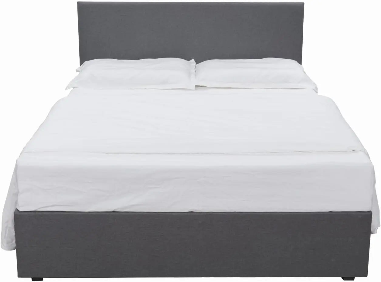 Platform Bed Frame with 4 Storage Drawers and Fabric Grey Headboard, Mattress Foundation with Metal Slats, Strong Support, No Bo
