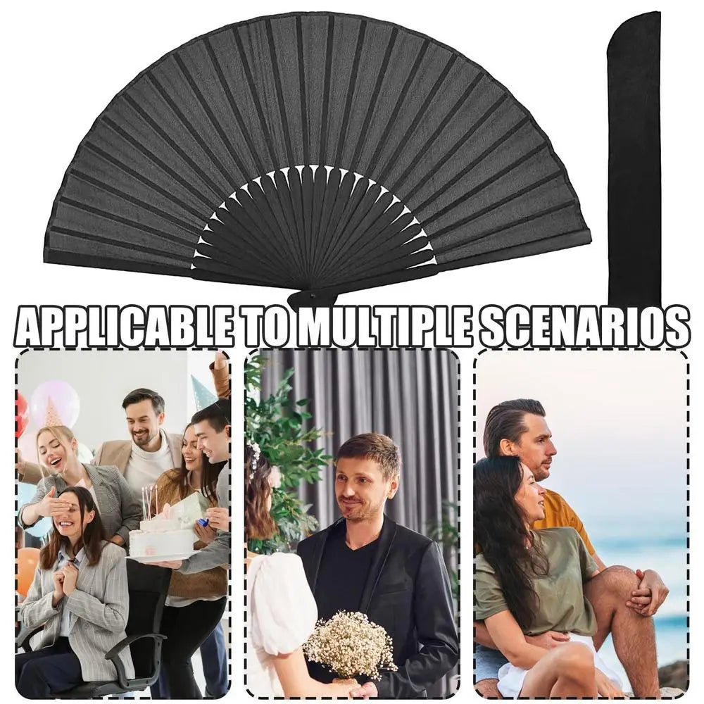 Handheld Folding Hand Portable Black Cooling Fan Folding Fan With Sturdy Hinge For Outdoor Activities Work Areas Travel School
