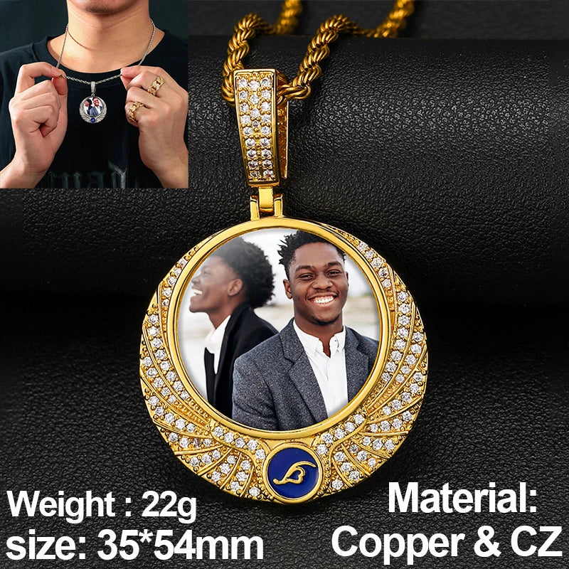 New Custom Photo Memory Medallions Pendant Necklace Round Heart Rectangle Triangle Hip Hop Jewelry Personalized Cubic Zircon